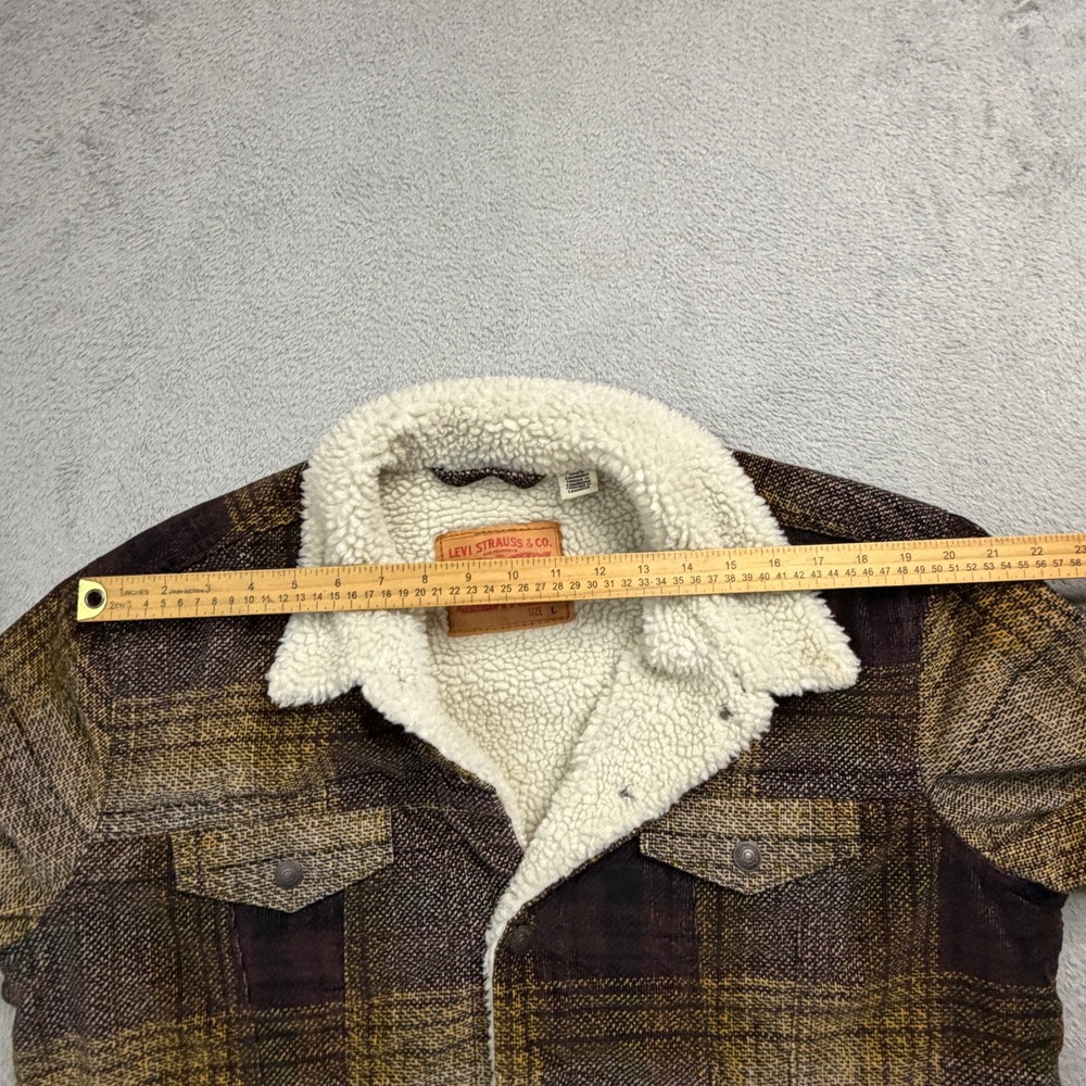 Levis Mens Sherpa Lined Plaid Trucker Jacket Brown Purple 16365-0168 Size L - Picture 10 of 11